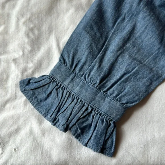 I Crew denim blouse with ruffled collar and sleeves. - Picture 2 of 5